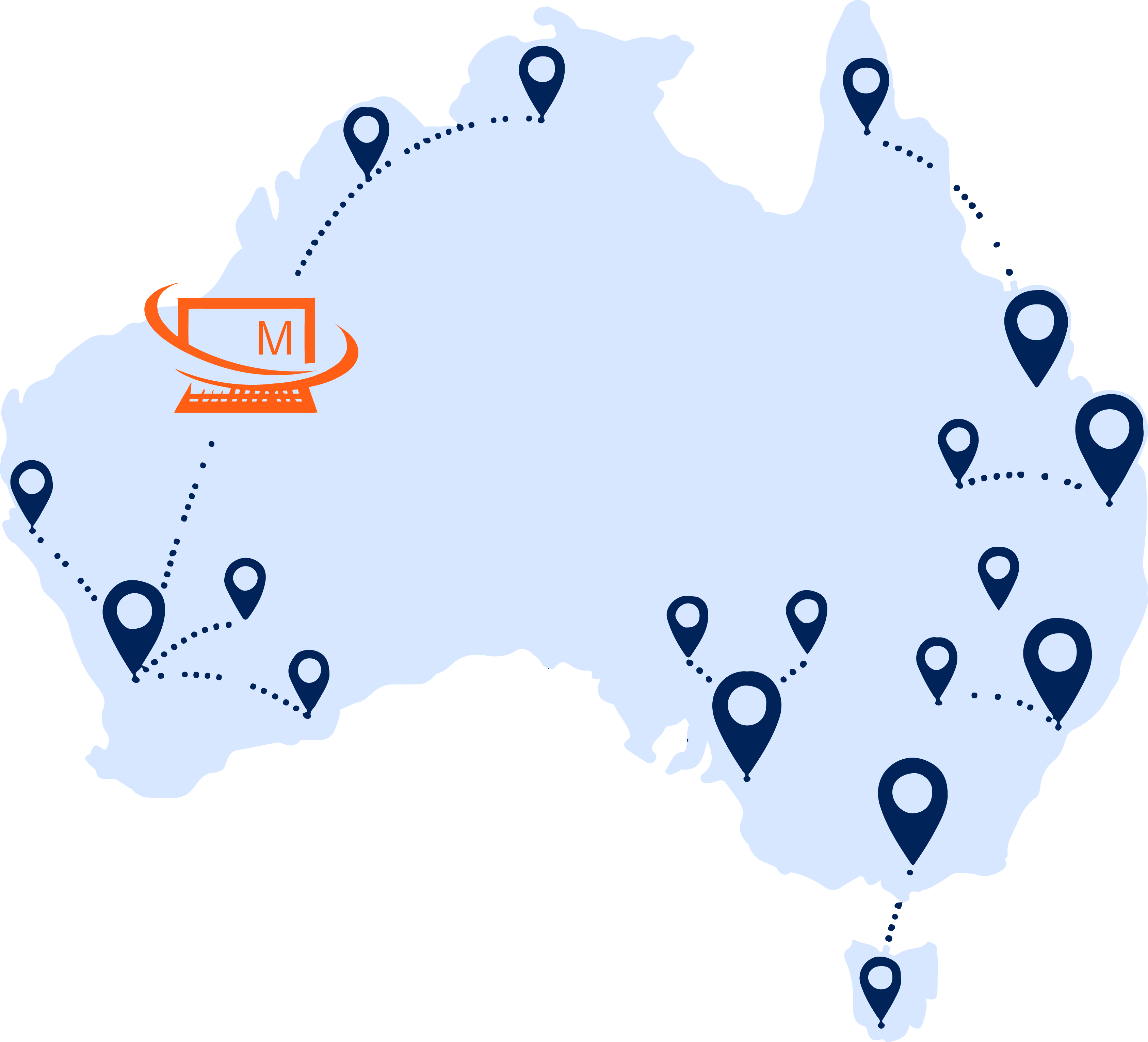 Map of Australia highlighting national service coverage